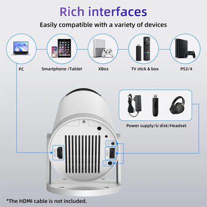 2025 New Android Smart Mini Projector 4K for Home Theater
