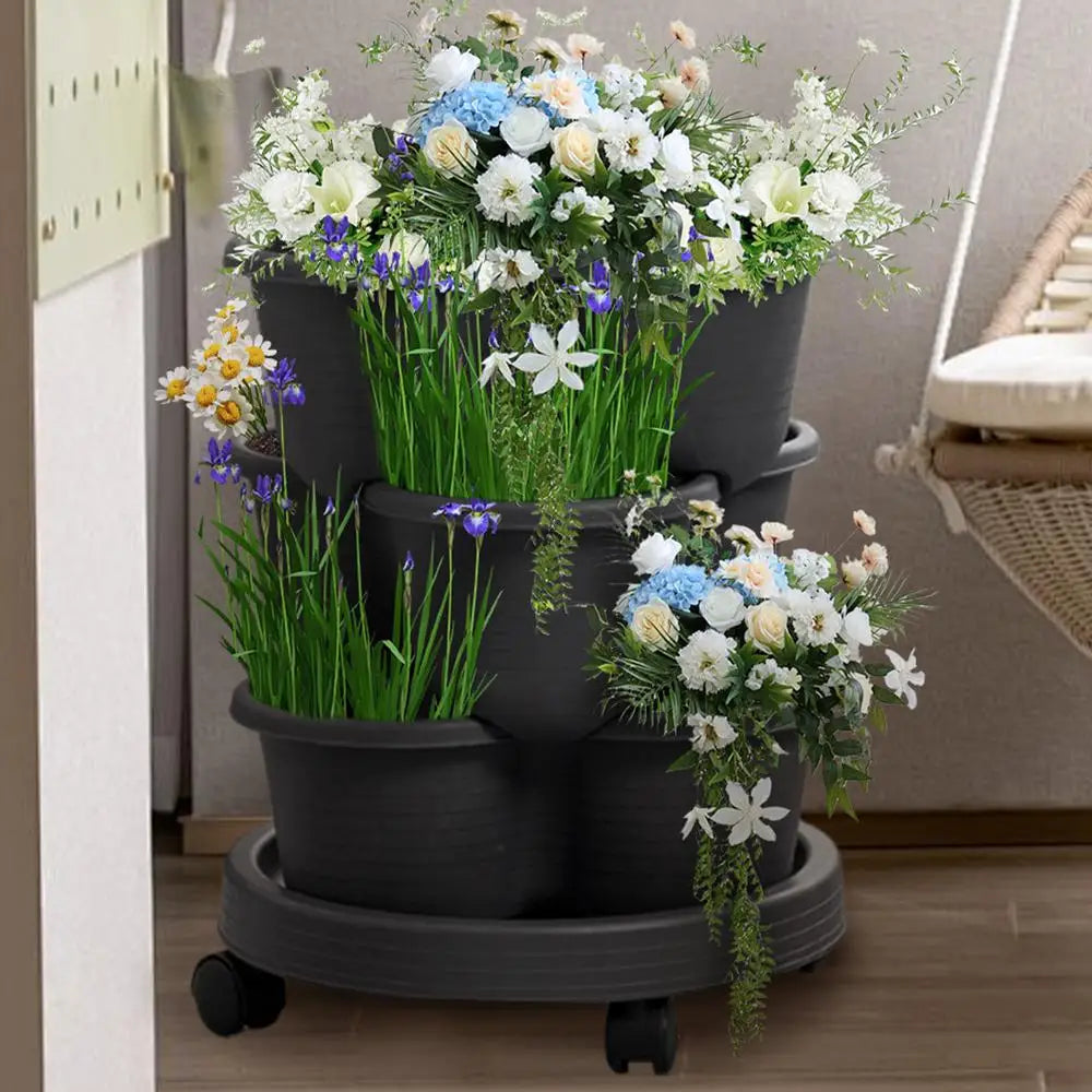 3 Tiers Vertical Tower Stackable Pot Strawberry Planter for Easy Home Gardening