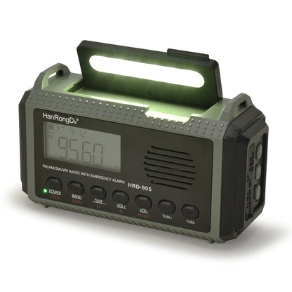 Compact and versatile, the APWIKOGER 10,000mAh Solar Hand Crank Emergency Radio has a digital display with 95.6, robust battery life, and multiple radio bands. Featuring a flashlight and leather handle, it ensures reliability in any situation.
