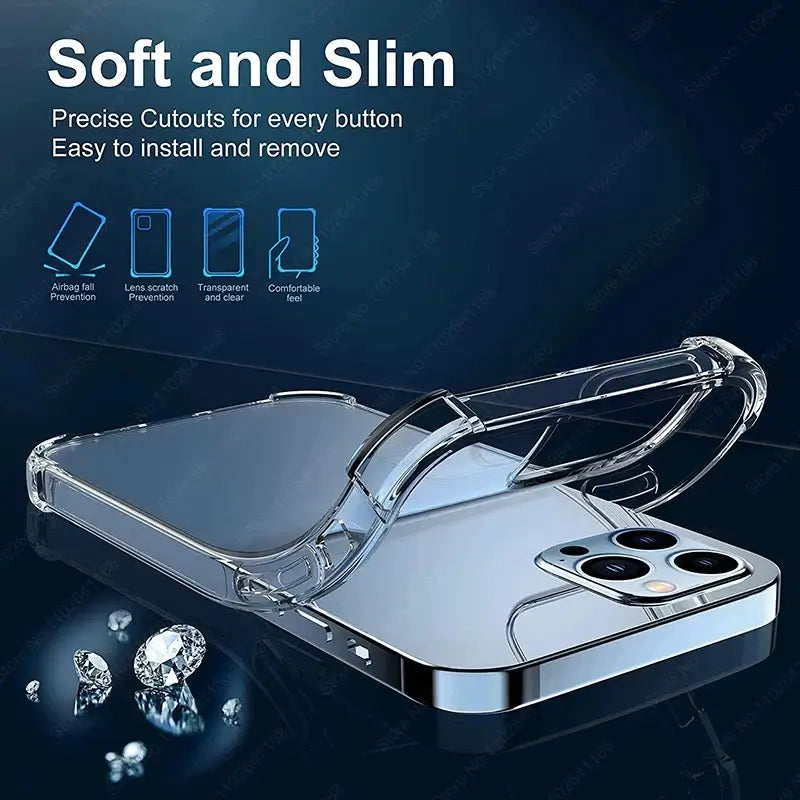 Luxury shockproof clear phone case for iPhone 16-11 Pro Max, featuring soft and slim design, precise cutouts, anti-scratch protection.