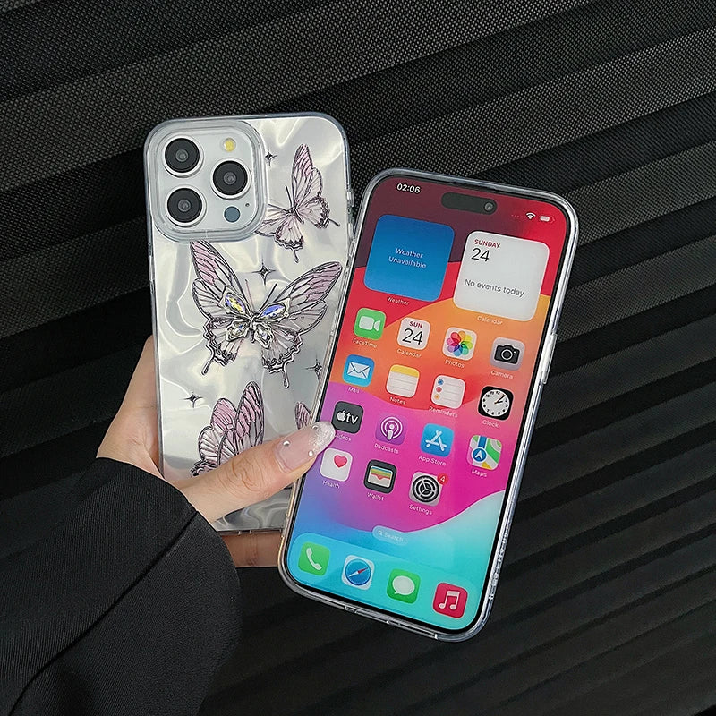 Étui de luxe pour iPhone avec chaîne pailletée en forme de papillon