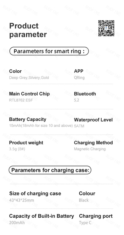 RUOFINE Smart Ring R08 - Bluetooth Blood Pressure Tracker