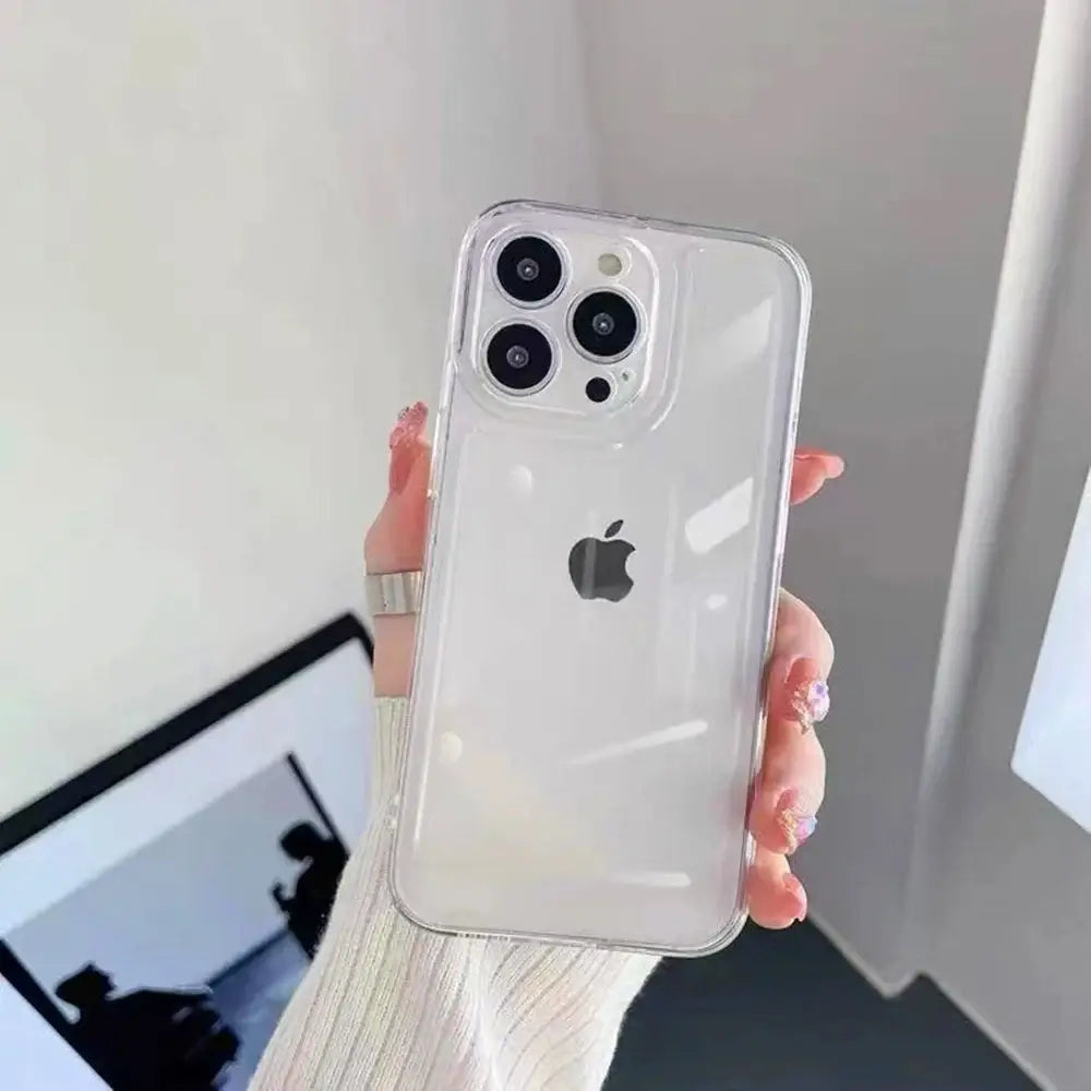 Luxury Transparent TPU Shockproof iPhone Case displaying sleek design and robust protection against drops.