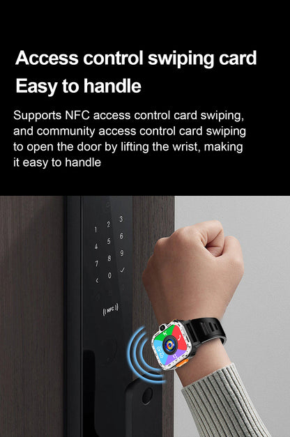 Using the Valdus PGD Smart Watch for Men, one can effortlessly activate an NFC digital door lock by simply raising their wrist near the sensor, showcasing seamless entry and the convenience of wearable technology.