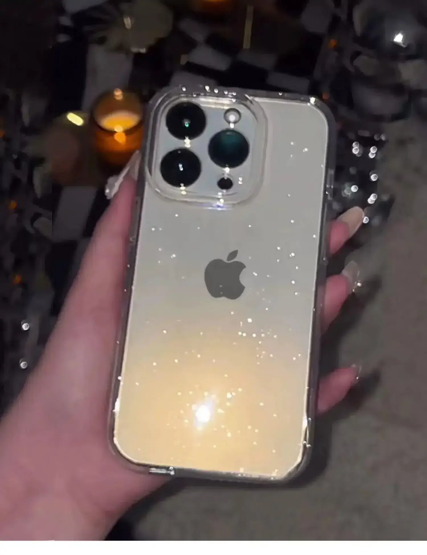 Luxury Bling Glitter Clear Phone Case on iPhone Pro Max with elegant, transparent design and eye-catching sparkles