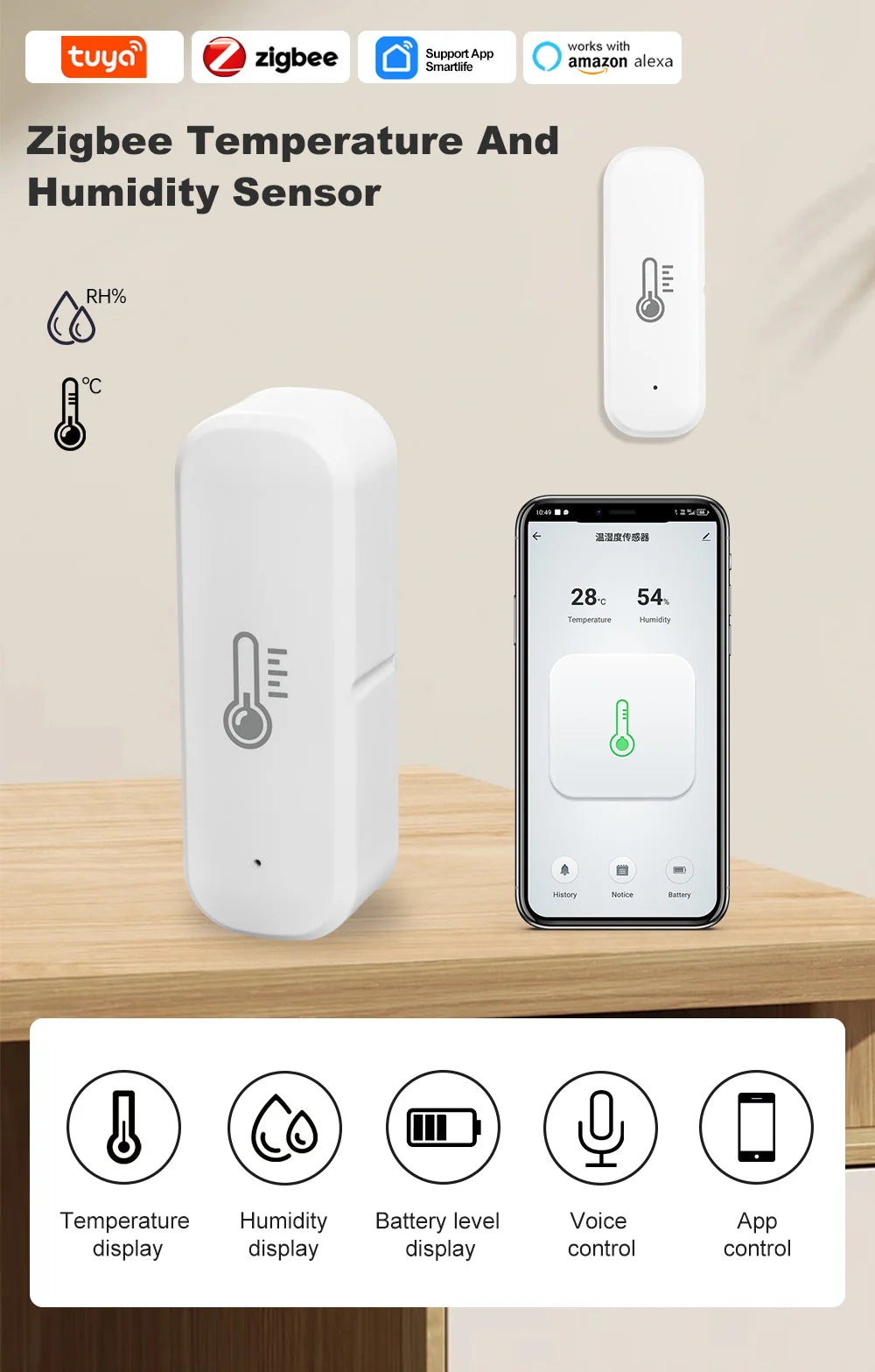 Sensore di temperatura e umidità Tuya Smart Zigbee con controllo vocale