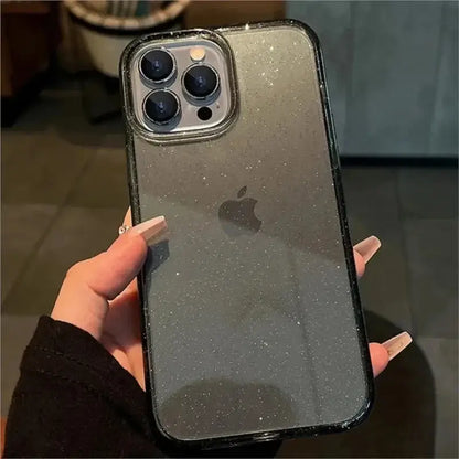 Luxury Bling Glitter Clear Phone Case for iPhone Pro Max held in hand