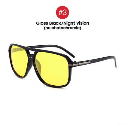 The VIVIBEE Mens Polarized Night Vision Glasses boast a sleek black frame with metal temple accents and yellow lenses ideal for night driving. Although they are not photochromic, these #3 labeled glasses offer stylish clarity for those seeking polarization at night.