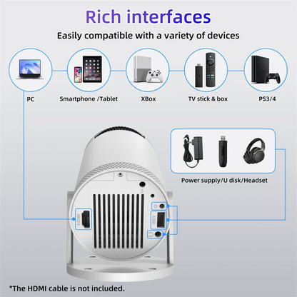 2025 New Android Smart Mini Projector 4K for Home Theater