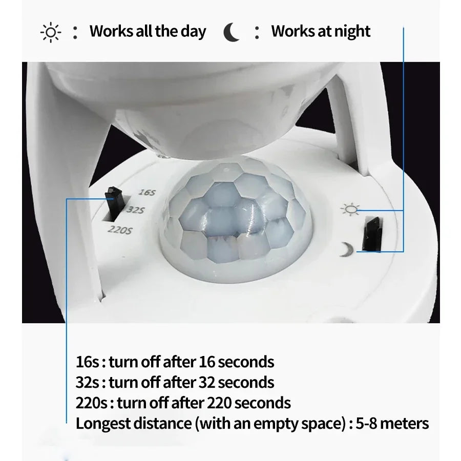 Smart LED Bulb Switch with 360° PIR Motion Detection
