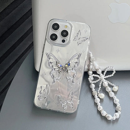Étui de luxe pour iPhone avec chaîne pailletée en forme de papillon