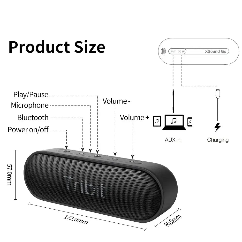 Tribit XSound Go Bluetooth-høyttaler med IPX7 vanntett design