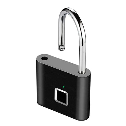 The KERUI Keyless Fingerprint Padlock offers a sleek design with advanced fingerprint technology and a square sensor. Its open silver shackle and small green indicator enhance functionality, making it ideal for stylish, secure use. Fast 0.2s waterproof unlock feature included.