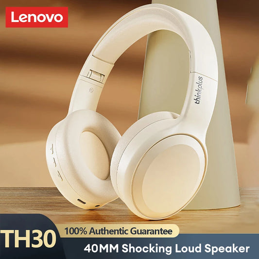 Discover true sound quality with the stylish Lenovo TH30 Wireless Headphones, boasting Bluetooth 5.3 technology and noise-canceling features in a cream-colored, thinplus-branded design. Enjoy a minimalistic aesthetic paired with a 40MM Shocking Loud Speaker and a 100% Authentic Guarantee.