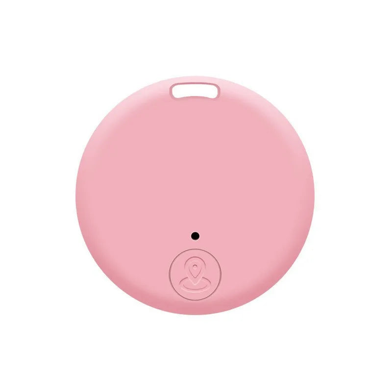 The Seamopar Mini GPS Tracker is a round, pink device with a small hole and an embossed icon, ideal for locating objects. It features anti-theft alerts and seamless functionality.
