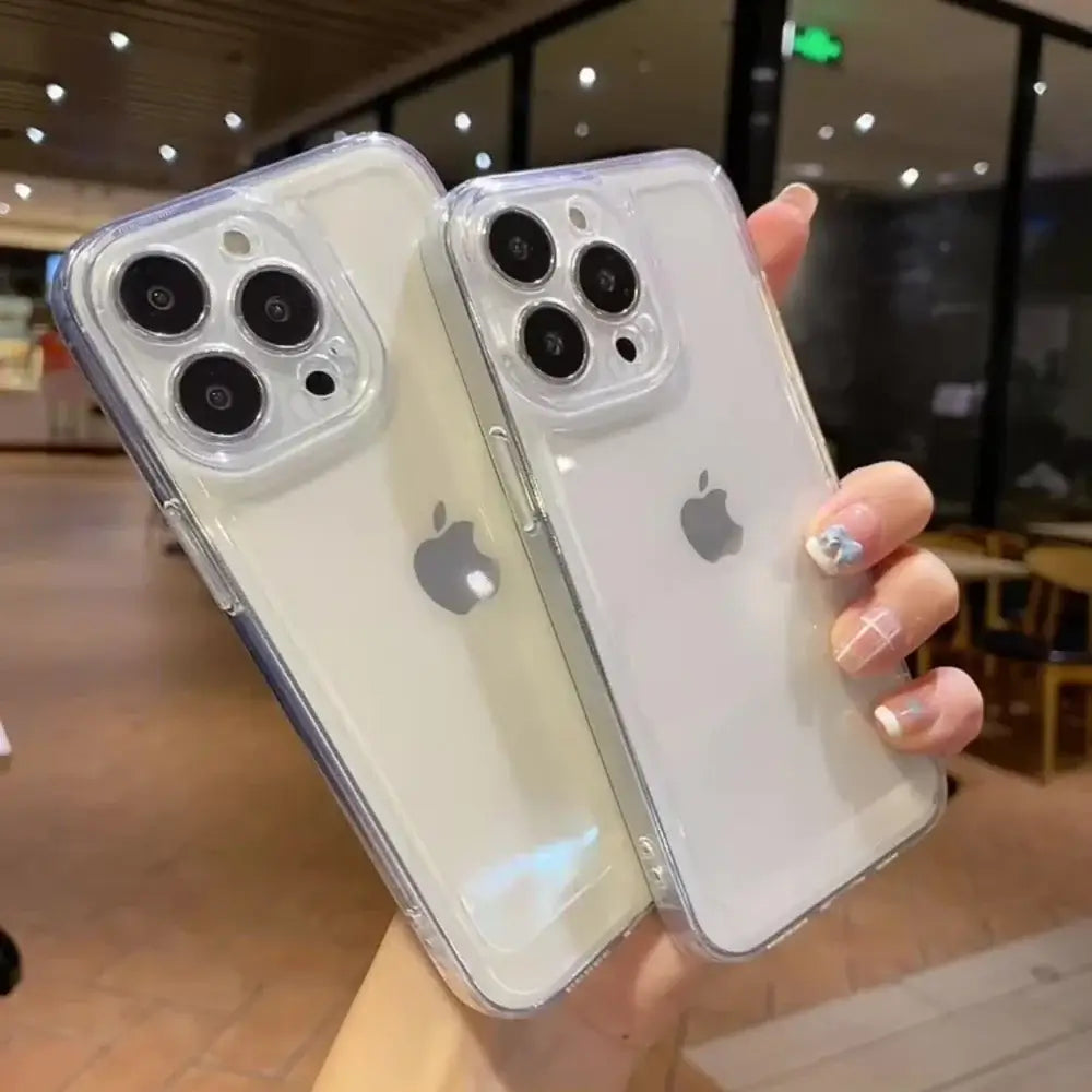 Luxury transparent TPU shockproof phone case for iPhone showcasing elegance and robust protection.