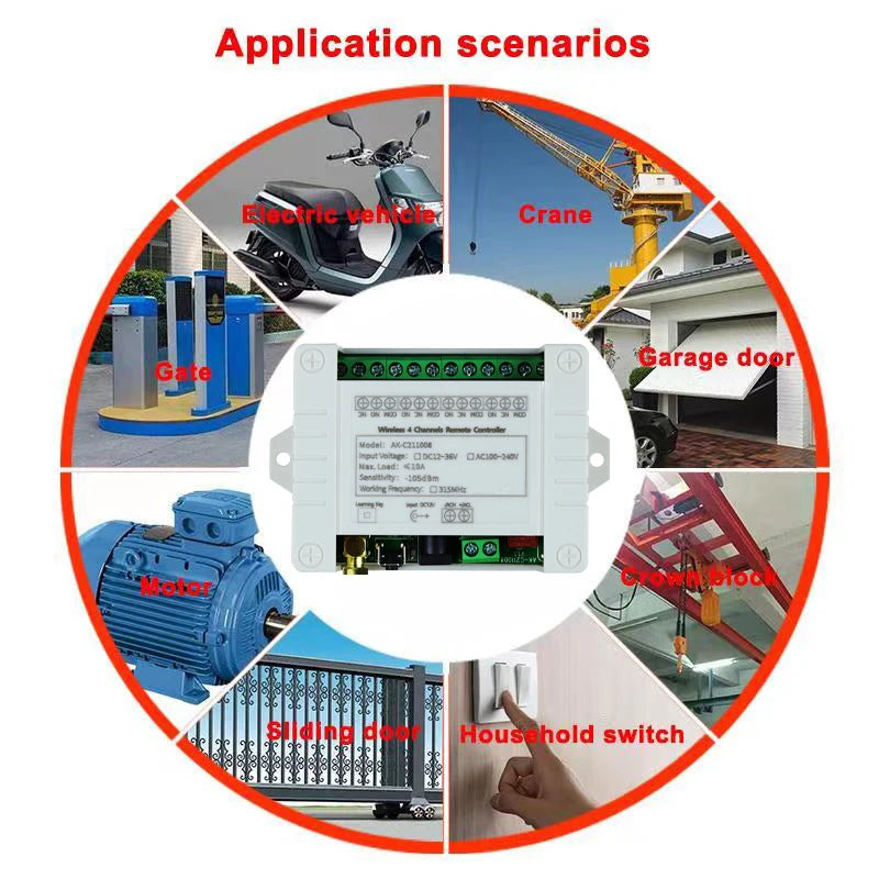 Smart 4 Channel RF Relay Switch - 10A Remote Control