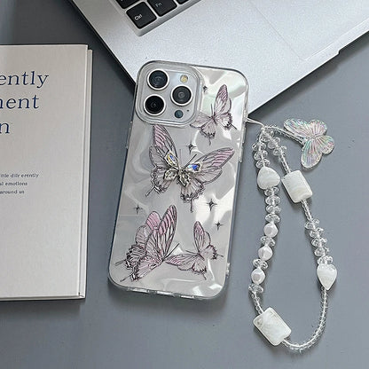 Étui de luxe pour iPhone avec chaîne pailletée en forme de papillon