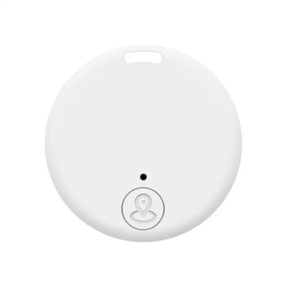 The NoEnName Bluetooth GPS Tracker is a round, white electronic device with a central hole, functioning as a smart anti-loss key finder. It features a circular logo with a pin icon, seamlessly integrating Bluetooth tracking against its plain white design.