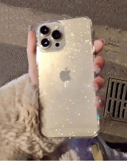Luxury Bling Glitter Clear Phone Case for iPhone Pro Max showcasing sparkling design and transparency.