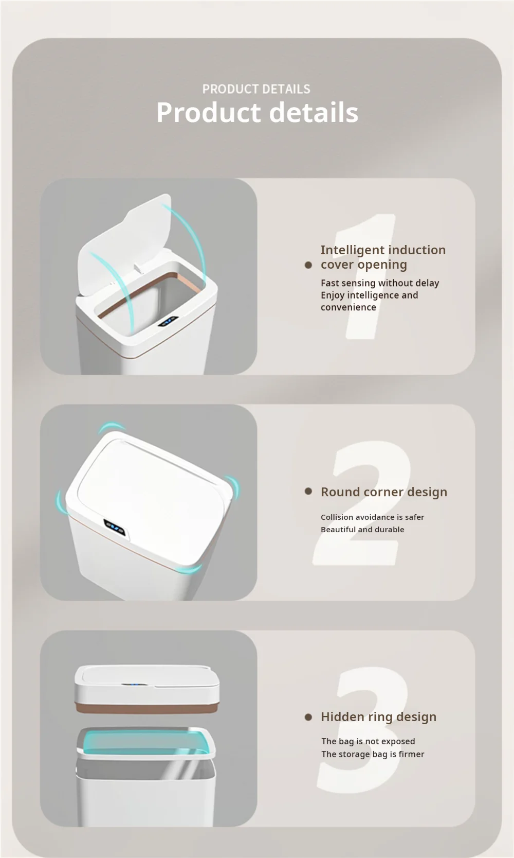 Smart Bathroom Trash Can with Automatic Bagging