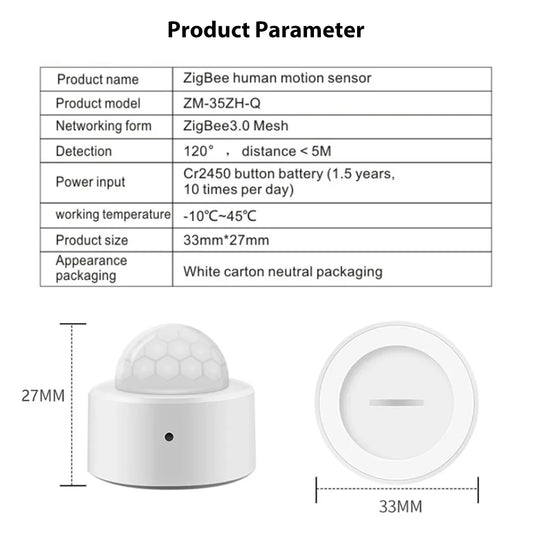 NoEnName Zigbee Mini PIR Motion Sensor - Smart Alerts Enabled