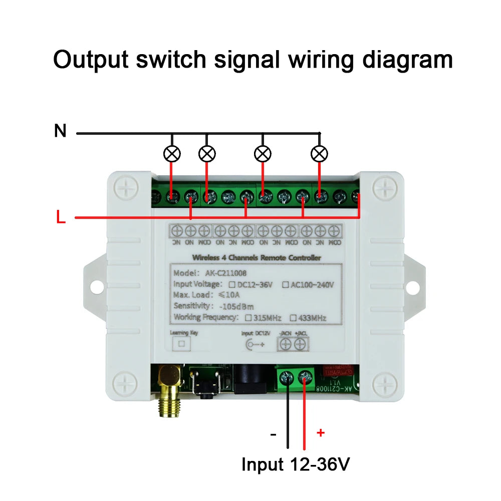 Smart 4 Channel RF Relay Switch - 10A Remote Control