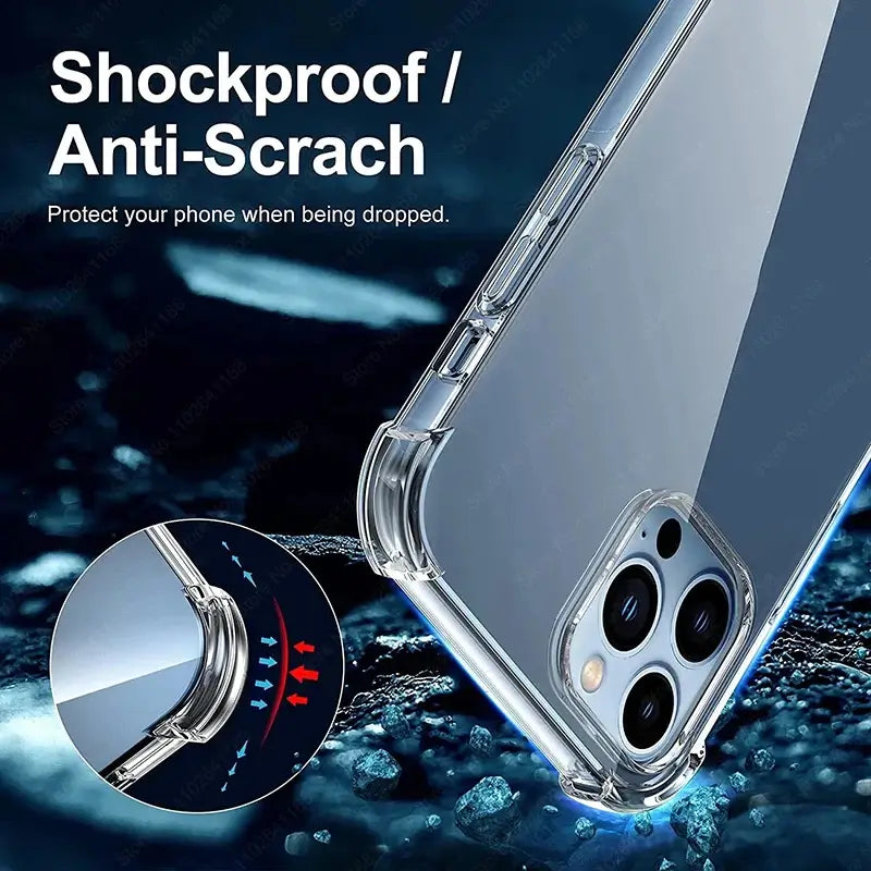 Luxury Shockproof Clear Phone Case for iPhone 16-11 Pro Max with anti-scratch and drop protection features.