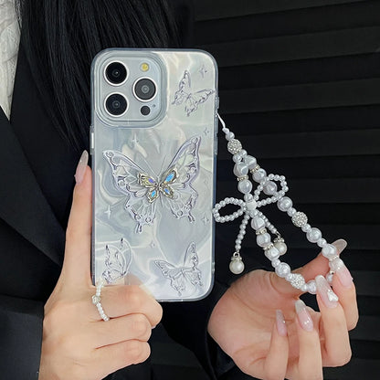 Étui de luxe pour iPhone avec chaîne pailletée en forme de papillon