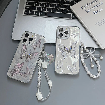 Étui de luxe pour iPhone avec chaîne pailletée en forme de papillon