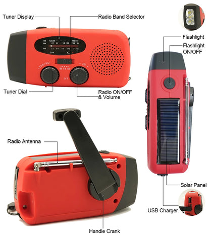 HAMANHK 2000mAh Solar Hand Crank Radio with Flashlight