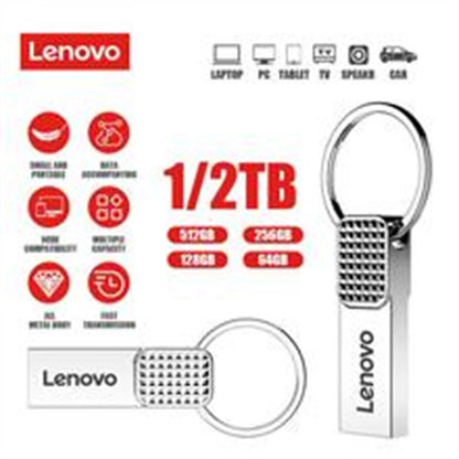 Discover the Lenovo 2TB USB 3.0 OTG Pen Drive, a sleek and robust storage solution. With sizes available in 512GB, 256GB, 128GB, and 64GB, it supports various devices and is perfect for on-the-go use with its stylish metal design.