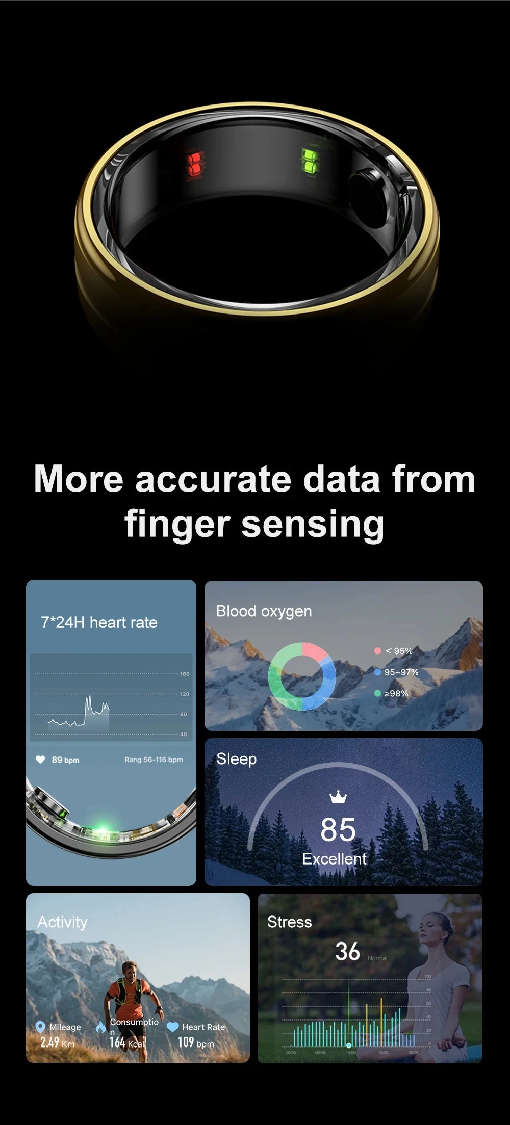 Smart ring aktivitetsmåler - vanntett og multi-sport helse